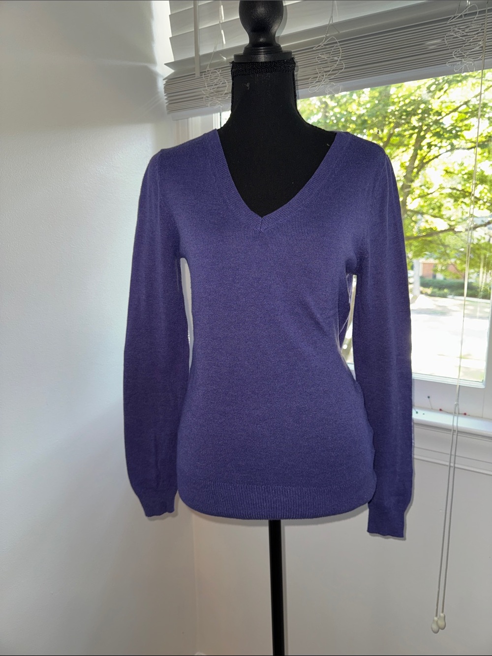 Women's Deep Purple V-Neck Sweater - Classic Lightweight Knit